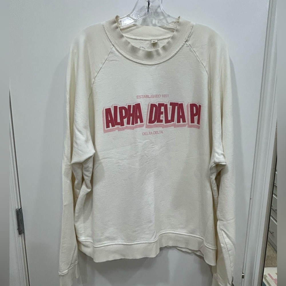Cream Sweatshirt with Red Alpha Delta Pi U of Arkansas/Fayetteville